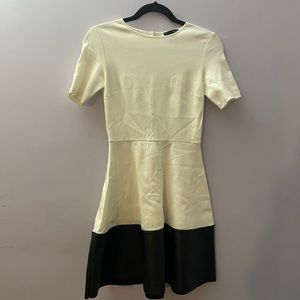 Aqua- x-small, black and cream dress with black, leather-like bottom rim